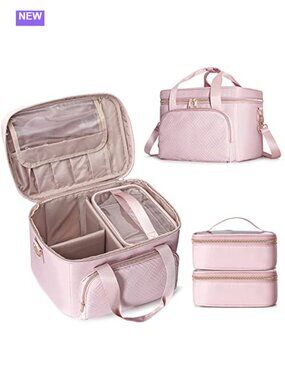 Large Makeup Bag Nylon Cosmetic Case Travel Organizer Detachable Dividers